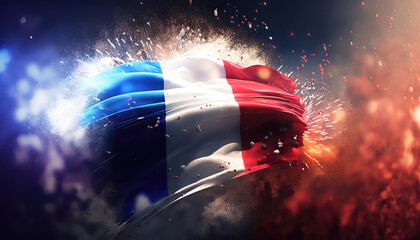 AI generated background with beautiful fireworks and flag of france with free space for your text