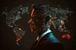 Abstract businessman on the world map. Generative ai