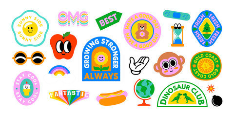 Wall Mural - colorful retro cartoon label shape set. collection of trendy vintage sticker shapes. funny comic cha
