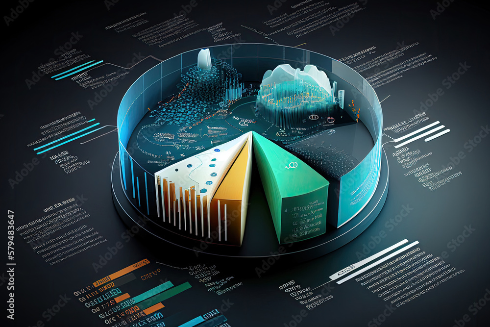 Big data analytics report. Infographic with graph and chart on abstract ...