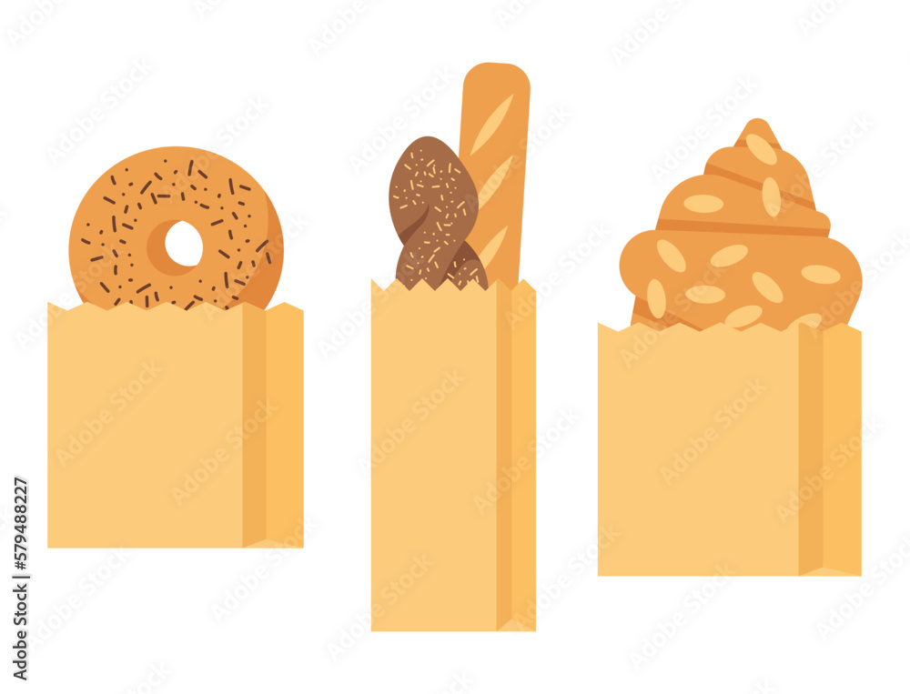 Bread icons set. Vector bakery pastry products - rye, wheat and whole ...