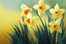 Very Detailed Watercolor Painting Of A Daffodil On A White Background - Generative AI