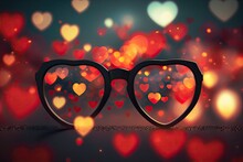 Romantic Red Hearts In The Sky: Valentine's Day Bokeh Background For Sweet Celebration: Generative AI