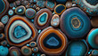 Generative AI, natural volcanic agate stones close-up turquoise, brown and orange texture. Wallpaper background, quartz marble, decorative rock pattern