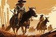 Western with cowboys and herd. Generative AI.