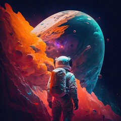 Wall Mural - Illustration of a space astronaut concept - Science fiction - Created with generative ai