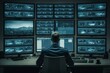 © oleksandr.info - Man sitting in surveillance room with a lot of monitors