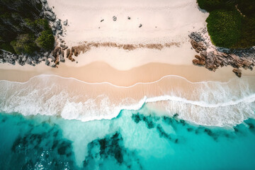  Top down view of tropical beach. generative AI