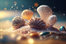 Discover The Magic Of An Underwater World: Unreal Engine 5, Ultra-Wide Angle, And Bokeh Capture The Beauty Of Life In The Sea With Glittering Particles And Floating Seashells , Generative Ai