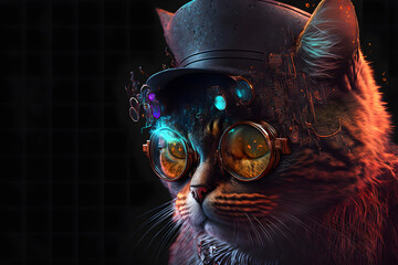 Cyberpunk-style cat created with generative AI technology