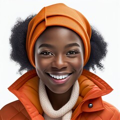 Attractive african american, mixed race girl in winter clothes isolated on white background