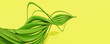 Smooth twisted 3d springy green abstract plant design tubes flowing in a lemon yellow background