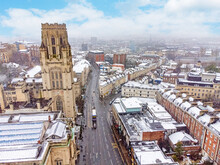 A Drone View Of Bristol, England, In The Snow
