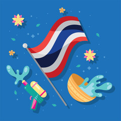 Sticker - thailand flag with songkran icons