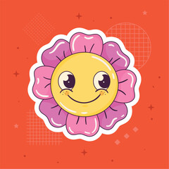 Poster - pink flower smiling retro style