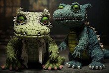 Zombie Crocodiles Teddy Bears, Concept Of Horror And Cute, Created With Generative AI Technology