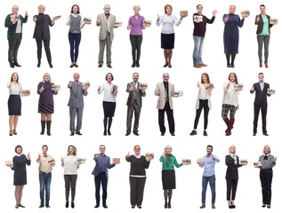 Sticker - group of happy people with gifts in their hands isolated