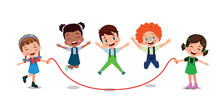 Cute And Happy Kids Jumping Rope