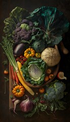 Wall Mural - A bountiful array of leafy greens with crisp vegetables. AI generative..