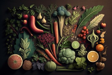 Wall Mural - A bountiful array of leafy greens with crisp vegetables. AI generative..