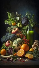 Wall Mural - A bountiful array of leafy greens with crisp vegetables. AI generative..