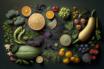 Wall Mural - A bountiful array of leafy greens with crisp vegetables. AI generative..