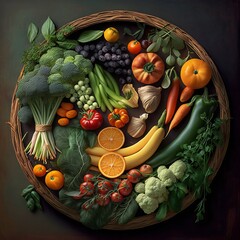 Wall Mural - A bountiful array of leafy greens with crisp vegetables. AI generative..