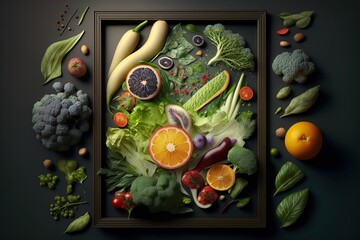 Wall Mural - A bountiful array of leafy greens with crisp vegetables. AI generative..