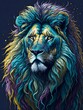Beautiful portrait of a lion with colorful mane; image in vertical format. Generative AI
