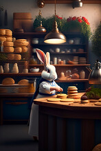 Bunny Dressed As A Chef Making Easter Eggs