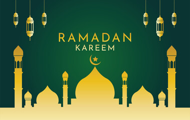 Wall Mural - background islamic greetings ramadan kareem card design with mosque and lantern