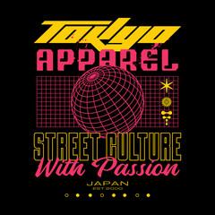 Tokyo japan typography slogan streetwear y2k style logo vector icon illustration. Print, poster, fashion, tshirt, sticker