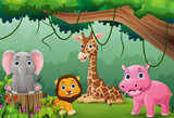 Fototapeta Pokój dzieciecy - Cartoon wild animals in the jungle