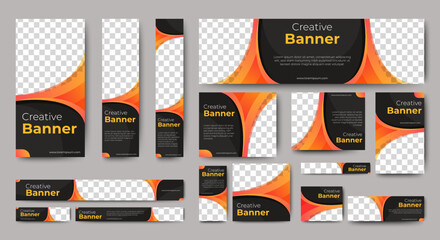 Wall Mural - Orange and Black Web banners templates, standard sizes with space for photo, modern design