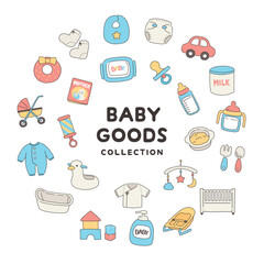 Naklejka na meble カラフルで線有りのベビーグッズのイラストセット