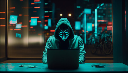 Anonymous modernized hacker. Concept of hacking cybersecurity, cybercrime, cyberattack, etc.