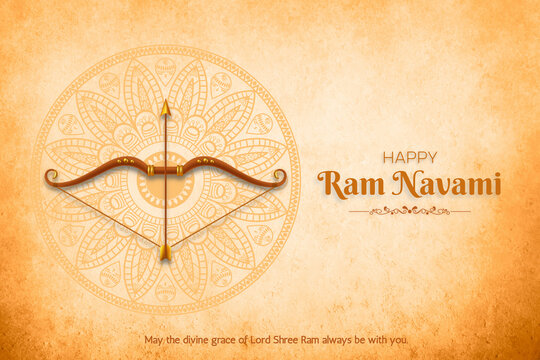 illustration of greeting card for ram navami , a hindu festival celebrated of lord ram over abstract