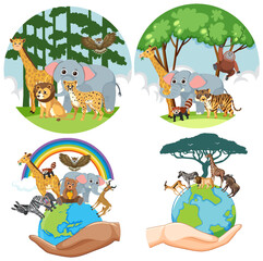 Wall Mural - Set of circle temple to save the earth animal and forest