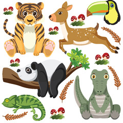 Wall Mural - Set of mix animal character