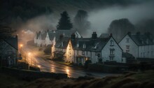 A Cozy Village In The Scottish Highlands Captured With A Nikon Z6 II 50mm Lens F/8 Misty  Generative AI