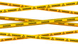 © vika_k - Crossed caution tapes. Yellow and black danger warning stripes. Repeating construction, hazard, danger sellotapes. Restriction and prohibition zones adhesive tapes. Vector