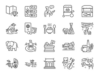 Asian domestic tourism icon set. It included icons such as local tourism, travel, tour, local guide, Southeast Asia, cultural, and more.