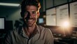 © Artem - Picture of a smiling young man in an office, wearing a light-colored shirt. Generative AI.