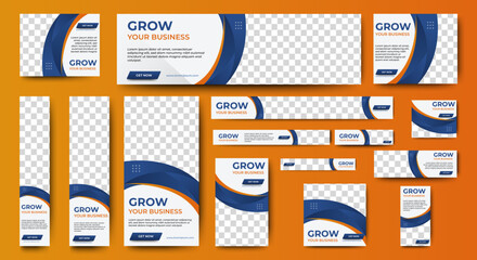 Wall Mural - grow business banner templates set with standard size for web. white and blue banner with place for 