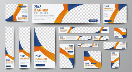 Wall Mural - grow business banner templates set with standard size for web. white and blue banner with place for 