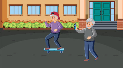 Sticker - Outdoor scene with senior people doing activity