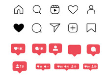 Instagram icons isolated on transparent background. like comment share save admin user igtv search home request icons set png vector illustration.