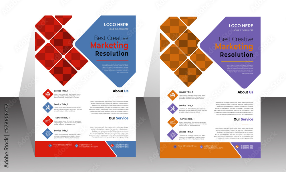 Modern & Creative template business flyer design set with blue, orange ...