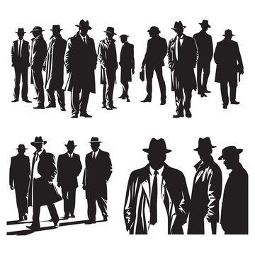 mafia silhouette vector, detective silhouette vector isolated on white background
