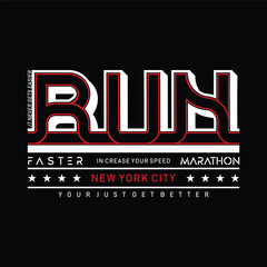 Wall Mural - Vector illustration on a theme of marathon and running in New York City, Brooklyn. Sport typography, t-shirt graphics vector illustration